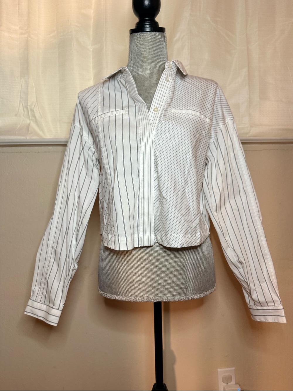 Dear John Cropped White Pinstripe Button-Up Shirt - Picture 2 of 9